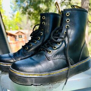 Dr. Martens Black and Yellow Lace Up Boots